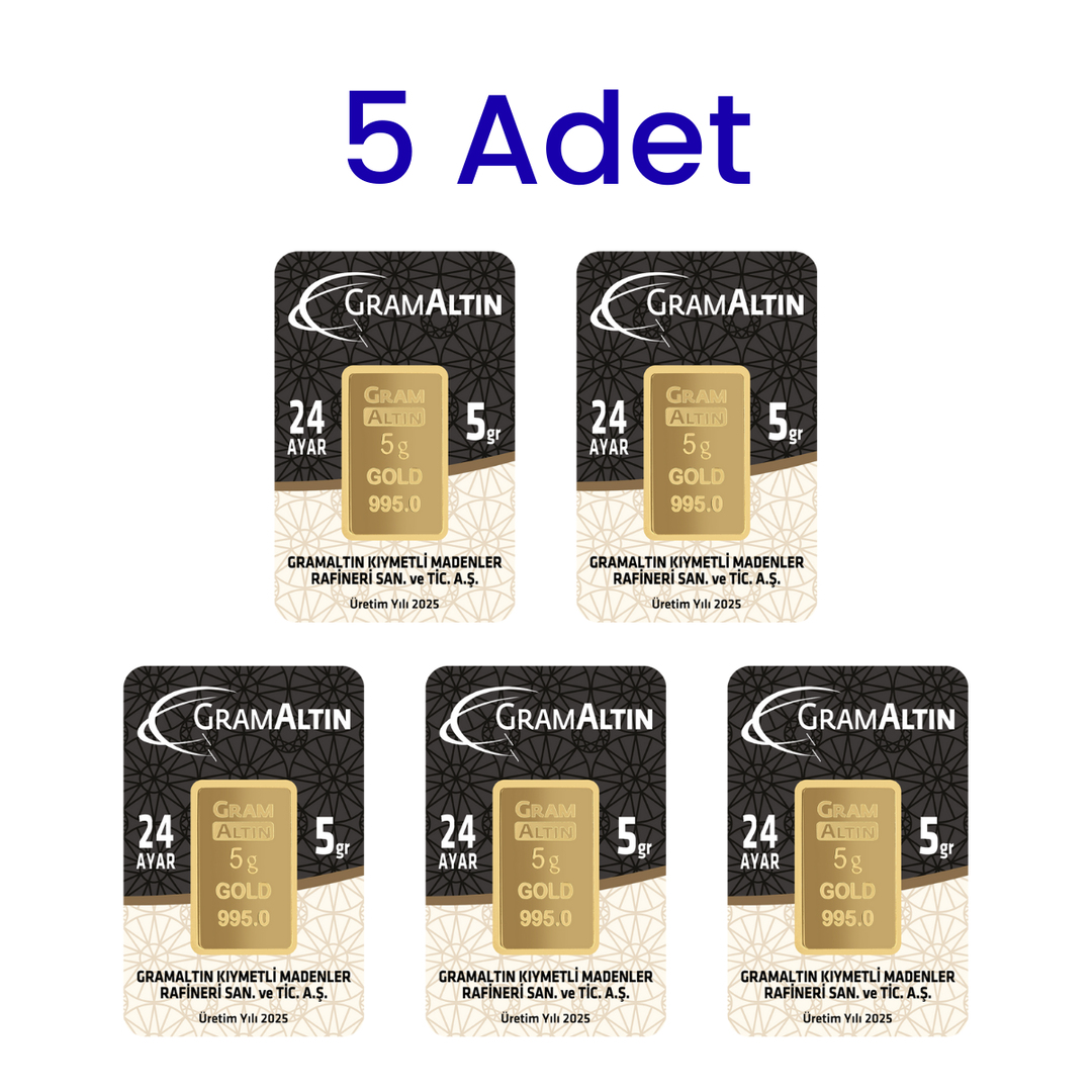 5 Adet 5 Gr 24 Ayar Gram Altın