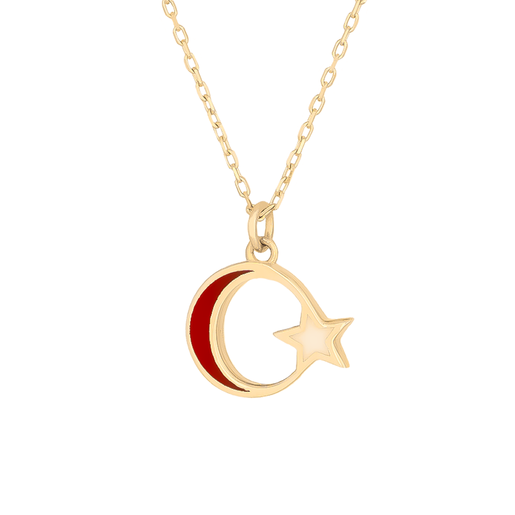 Ay Yıldız 14 Ayar Altın Kolye