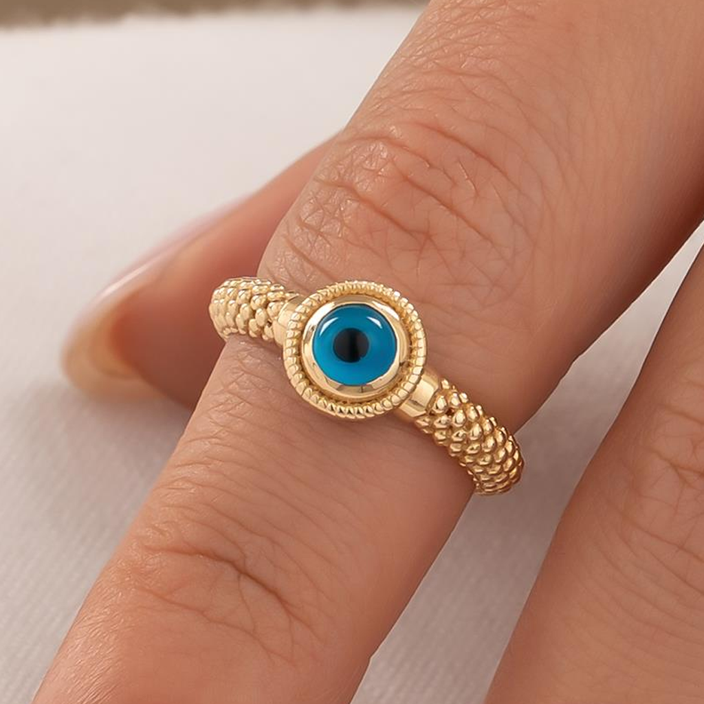 Nazar Boncuklu 14 Ayar Altın Yüzük
