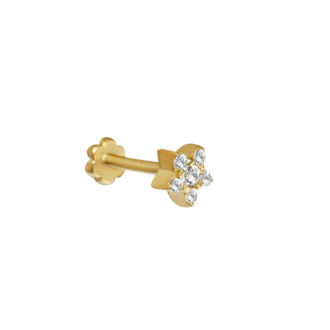 Piercing Çiçek Taşlı 14 Ayar Altın