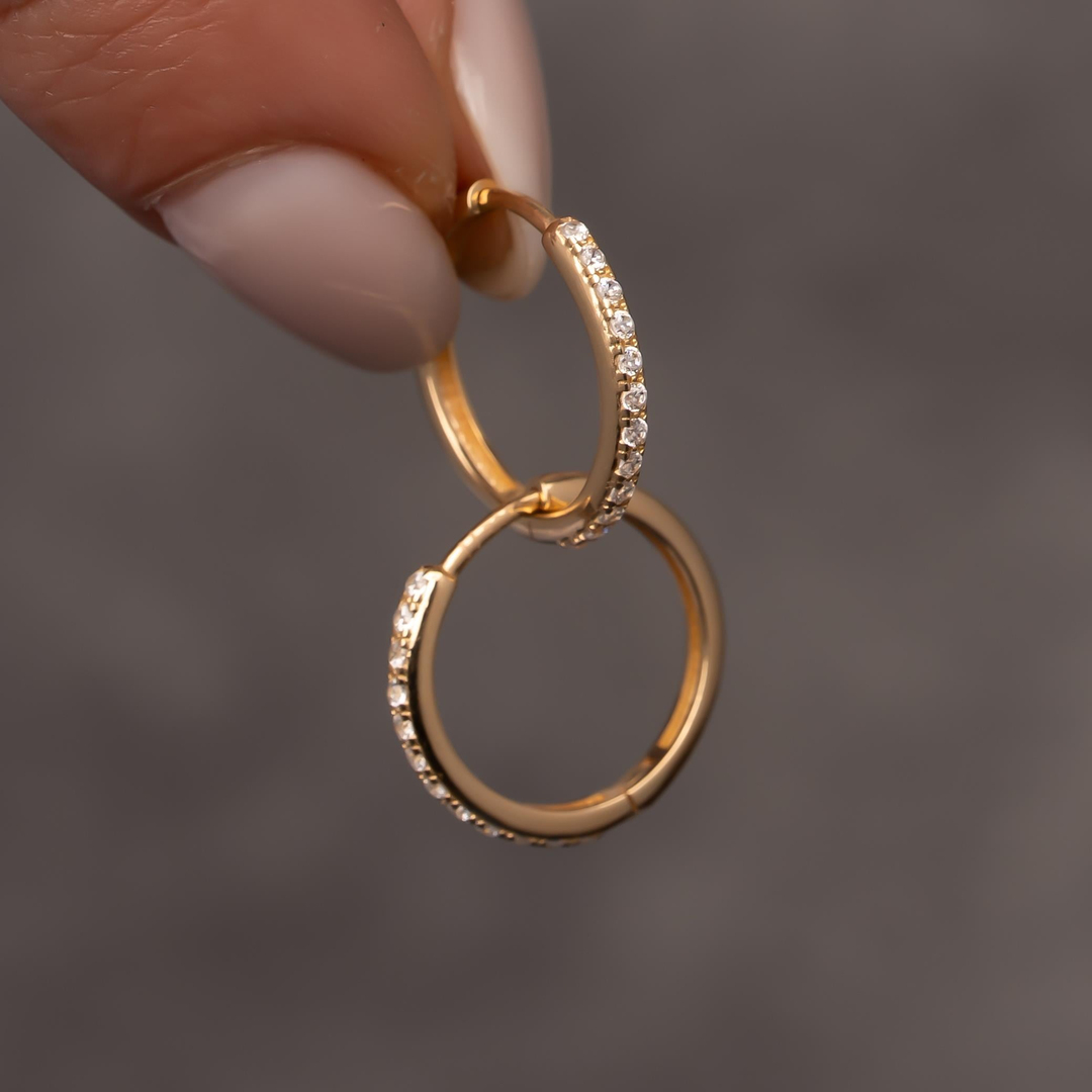 Taşlı Halka 14 Ayar Küpe 1,5 cm