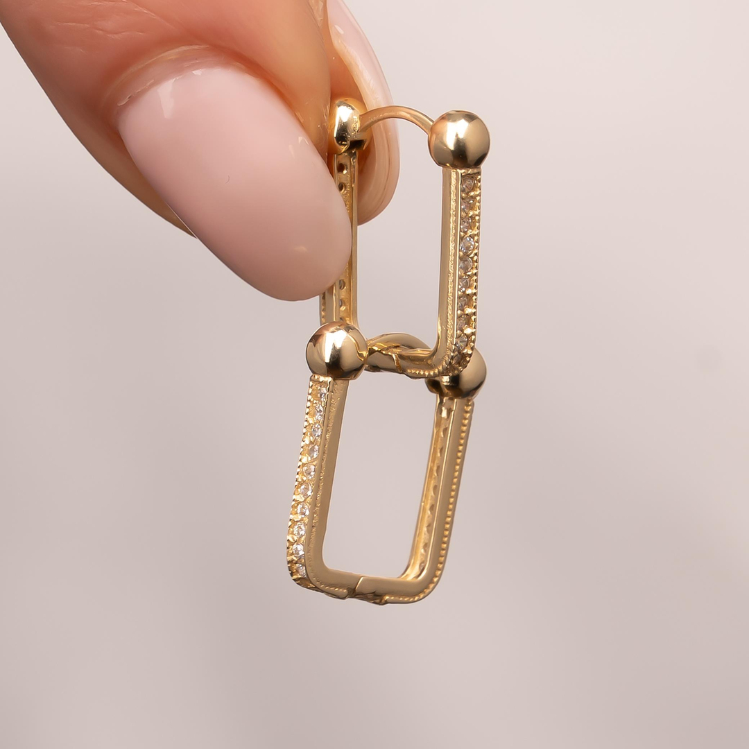 Taşlı Top Detaylı Küpe 14 Ayar Altın