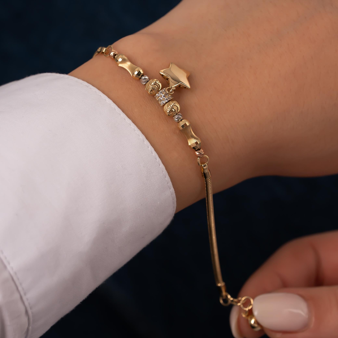 Yıldız Charm Dorikalı Balıksırtı 14 Ayar Altın Bileklik