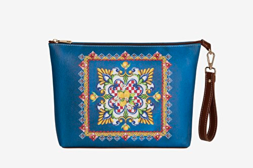 Chiara Alessi Capri Mavi Suni Deri Clutch&Portföy Çanta 30X21 Cm