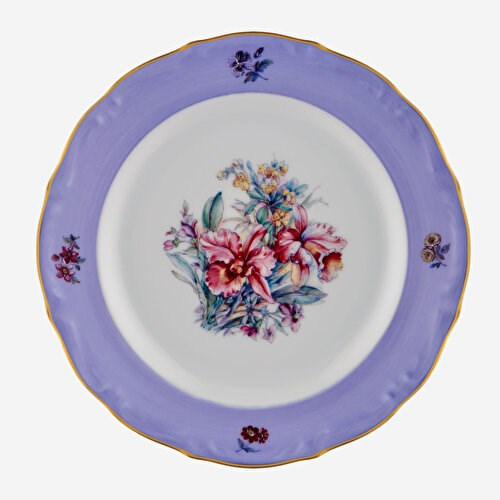 Chiara Alessi Flores Çiçekli Lila Porselen Pasta Tabağı 19 Cm