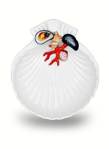EDELWEISS ITALY Frutti di Mare Beyaz Seramik Servis Tabağı 20X18 Cm