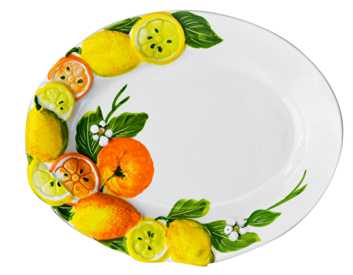 EDELWEISS ITALY Limone e Arancia Turuncu Sarı Seramik Servis Tabağı 22X14 Cm
