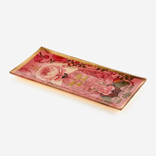 Gift Company Pembe Cam Flower Me Dekoratif Tabak 10X0,8X21 Cm