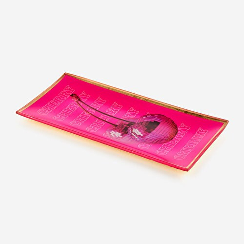 Gift Company Pembe Cam Pink Cheries Dekoratif Tabak 10X0,8X21 Cm