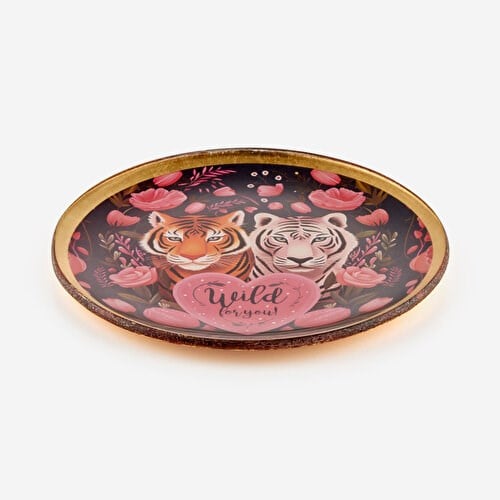Gift Company Siyah Cam Love Tiger Dekoratif Tabak 13X1x13 Cm
