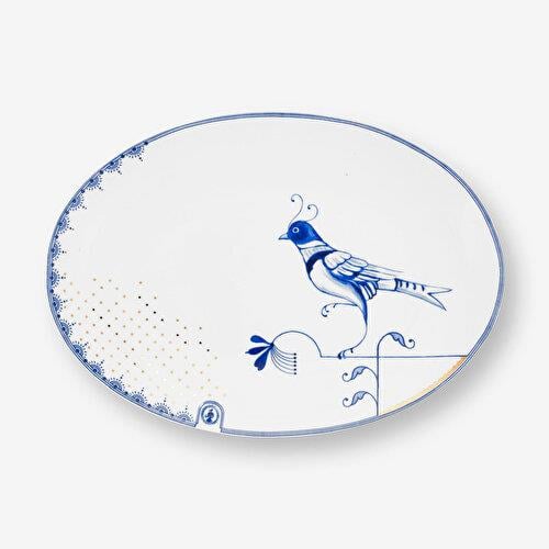 Pip Studio Blue Bird Beyaz Porselen Servis Tabağı 30X21,5 Cm