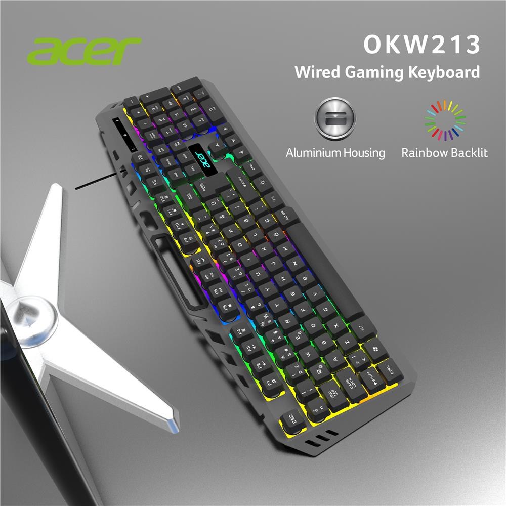 ACERAcer OKW213 Siyah RGB Rainbow Backlit Gaming Keyboard Rainbow (Kablo Uzunluğu 1,5mt)4711474093517