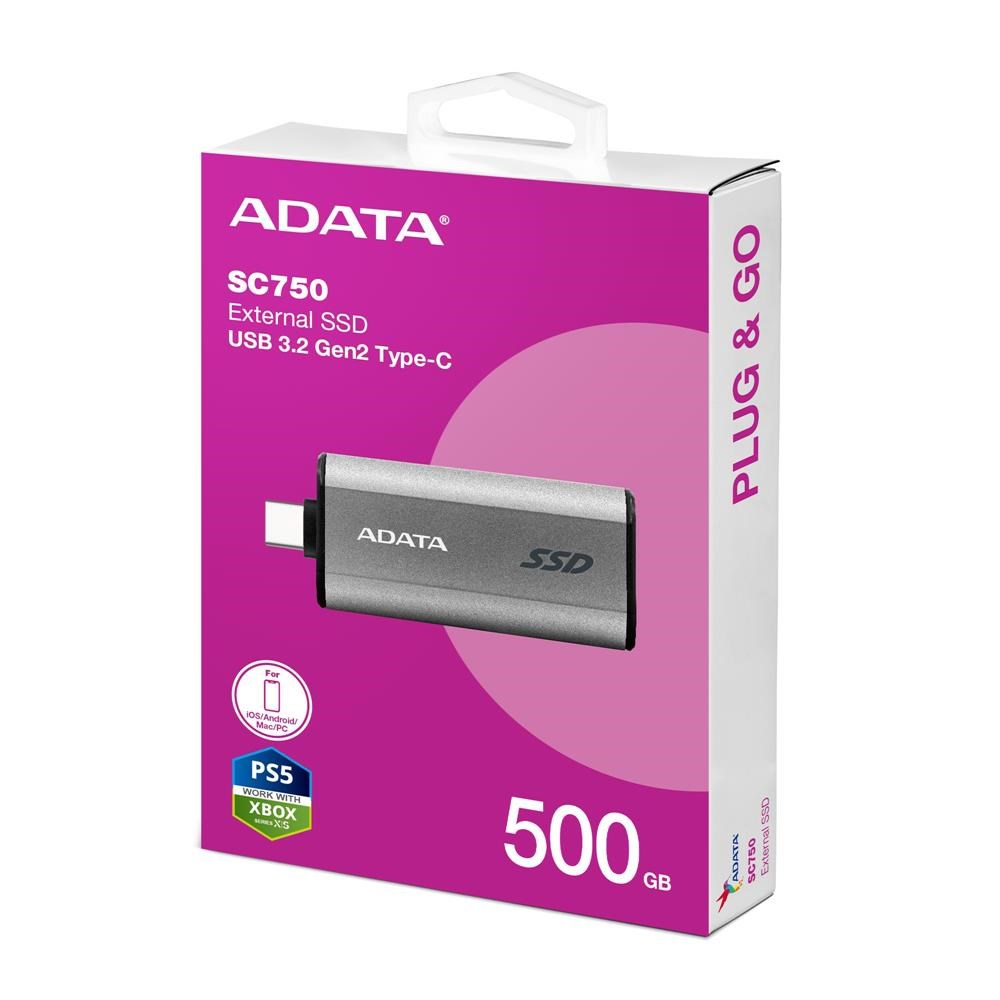ADATAAdata 500Gb SC750 Taşınabilir Usb 3.2 Gen2 Type-C Ssd Harici Disk4711085948298
