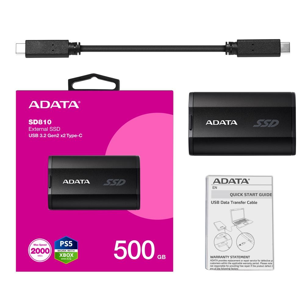 ADATAAdata 500Gb SD810 Siyah Taşınabilir Usb 3.2 Gen2  x2 Type-C Ssd Harici Disk4711085945747