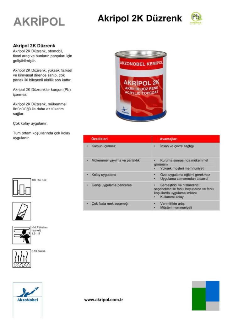AkzoNobel AkzoNobel AkzoNobel Akripol 2k RENAULT TR-77945 YEŞİL Akrilik Sonkat Oto Boyası 1 LitreRENAULT TR-77945 YEŞİL