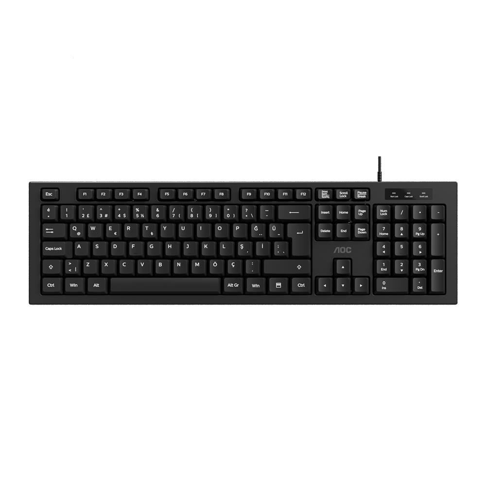 AOCAOC KB130B-38 1,8mt Kablo Uzunluğu Usb Siyah Türkçe Kablolu Standart Klavye,Sessiz yazma1220000744202