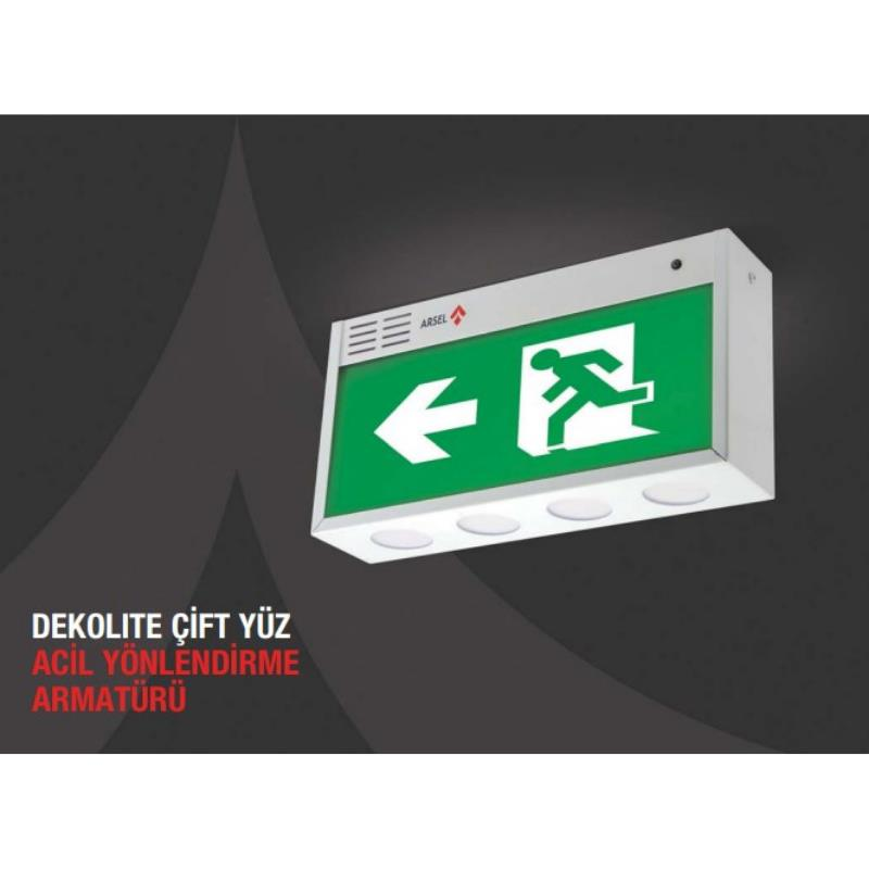 ArselArsel Dekolite Serisi Çift Yüzlü AE-5123-L Acil Çıkış Yönlendirme Armatürü Kesintide 180 Dak. Yanan 1000 Lümen LEDAE-5123-L