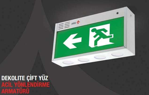 ArselArsel Dekolite Z Serisi Çift Yüzlü AE-3123-L Acil Çıkış Yönlendirme Armatürü Kesintide 180 Dak. Yanan 500 Lümen LEDAE-3123-L