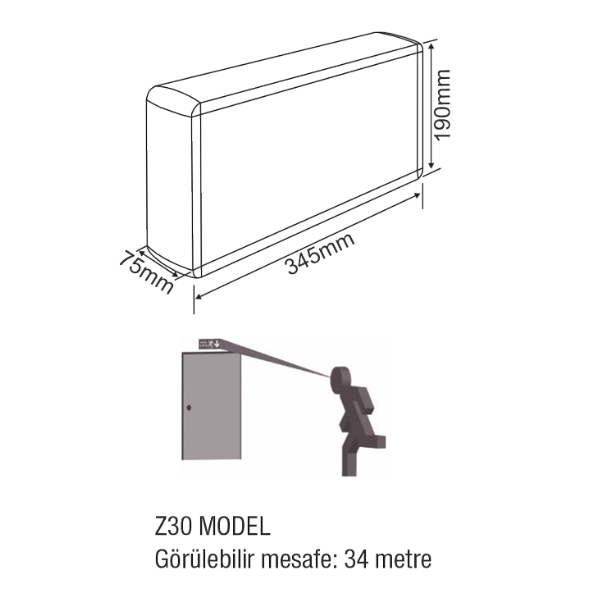 ArselArsel Dekolite Z Tek Yüz A30701 Acil Çıkış Yönlendirme Armatürü Sürekli ve Kesintide 180 Dak. Yanan 500 Lümen Dali KontrollüA30701