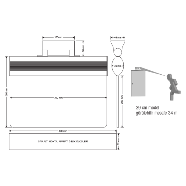 ArselArsel Orion A30102 Acil Çıkış Yönlendirme Armatürü Sürekli ve Kesintide 180 Dak. Yanan 20xF LED DALI KontrollüA30102