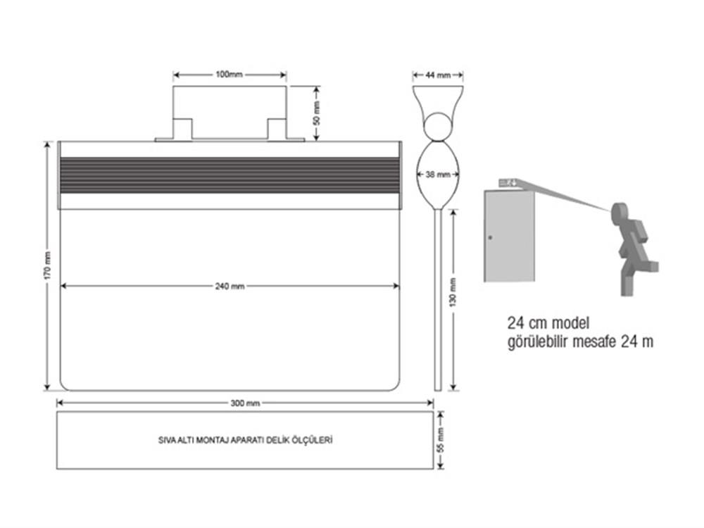 ArselArsel Orion AEB-24223-L Acil Çıkış Yönlendirme Armatürü Sürekli ve Kesintide 180 Dak. Yanan 8xF LEDME-AEB-24223-L
