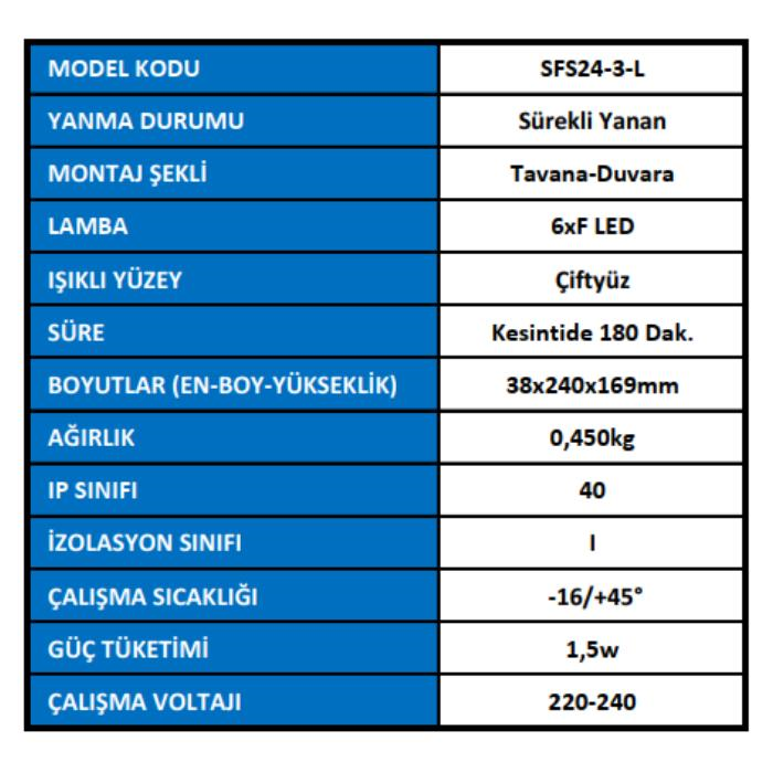 ArselArsel Sfs SFS24-3-L Acil Çıkış Yönlendirme Armatürü Sürekli ve Kesintide 180 Dak. Yanan 10xF LEDSFS24-3-L 