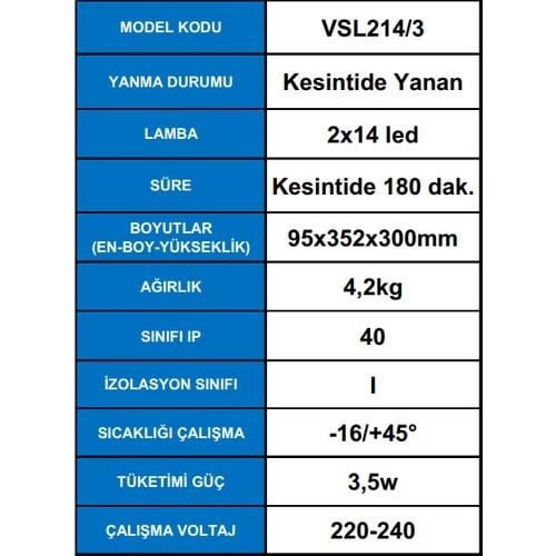 ArselArsel Versalite LED VSL214/3 Acil Aydınlatma Armatürü Kesintide 180 Dak. Yanan 2X500 LümenME-VSL214/3