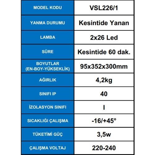 ArselArsel Versalite LED VSL226/1 Acil Aydınlatma Armatürü  Kesintide 60 Dak. Yanan 2X1000 LümenME-VSL226/1