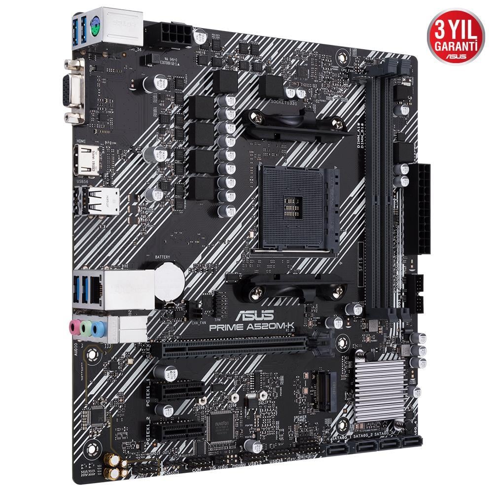 ASUSAsus Prime A520M-K AMD AM4 64GB DDR4 4600Mhz M2 Vga-Hdmi mATX Anakart4718017826921