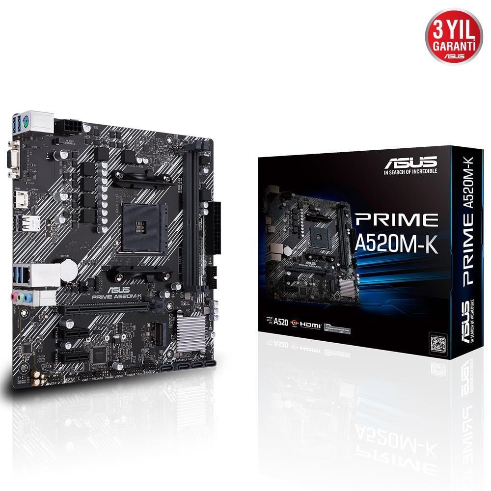 ASUSAsus Prime A520M-K AMD AM4 64GB DDR4 4600Mhz M2 Vga-Hdmi mATX Anakart4718017826921
