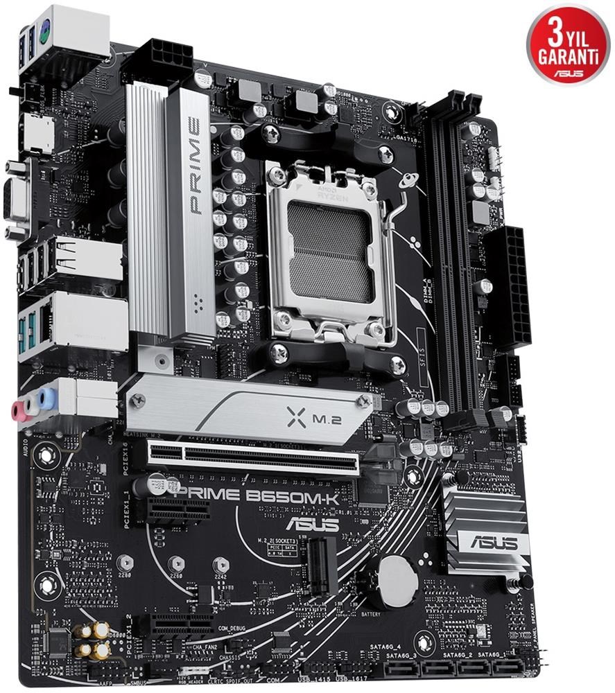 ASUSAsus Prime B650M-K 6400mhz(OC) RGB M.2 AM5 mATX DDR5 Anakart4711387236628