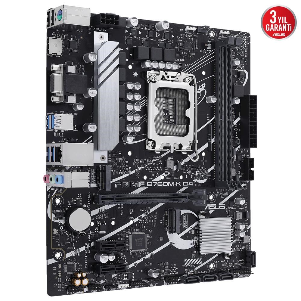 ASUSAsus Prime B760M-K D4 Intel B760 Soket 1700 DDR4 5333(OC)MHz mATX Gaming (Oyuncu) Anakart4711387006917