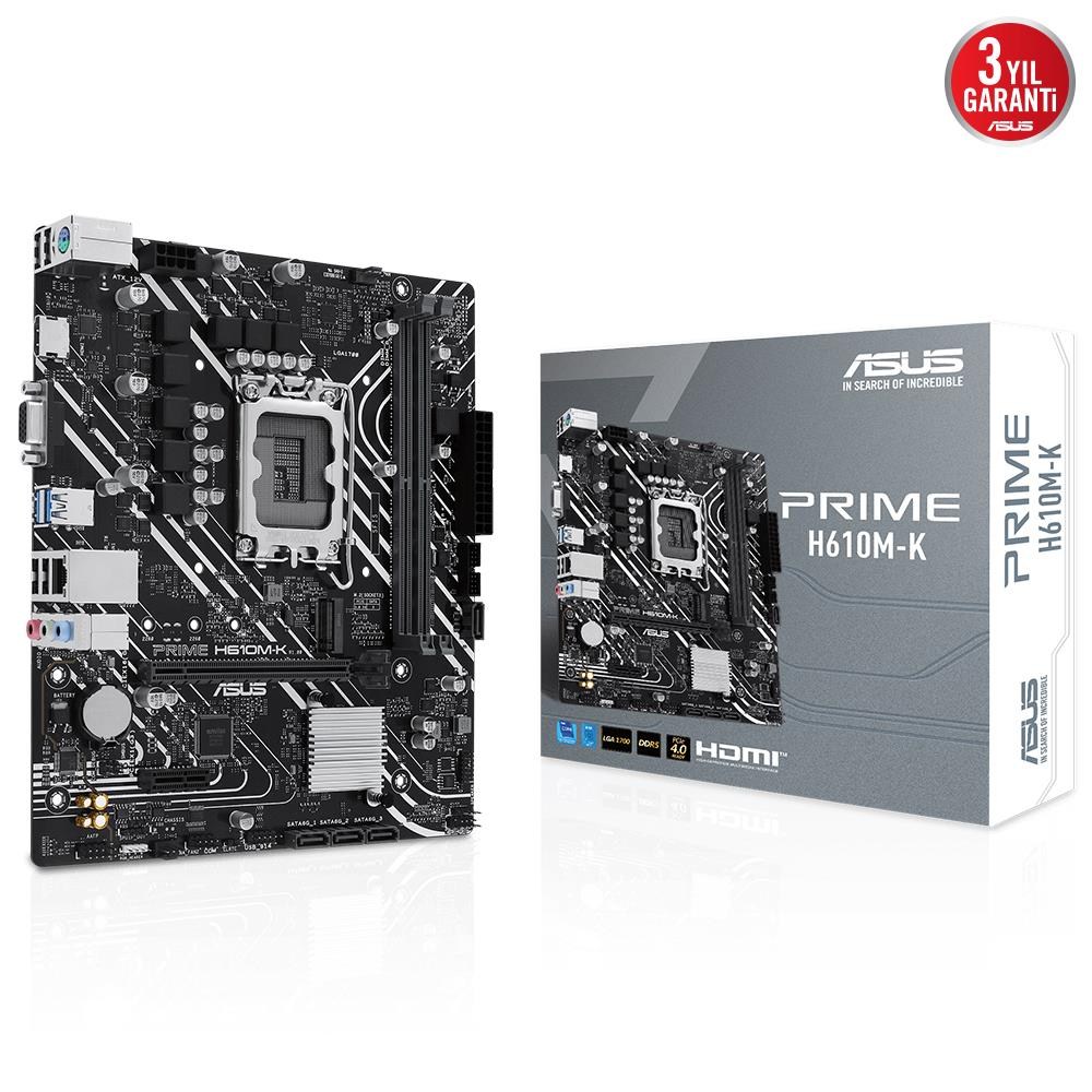 ASUSAsus Prime H610M-K Intel Soket LGA1700 DDR5 5600MHz mATX Gaming (Oyuncu) Anakart4711387336328