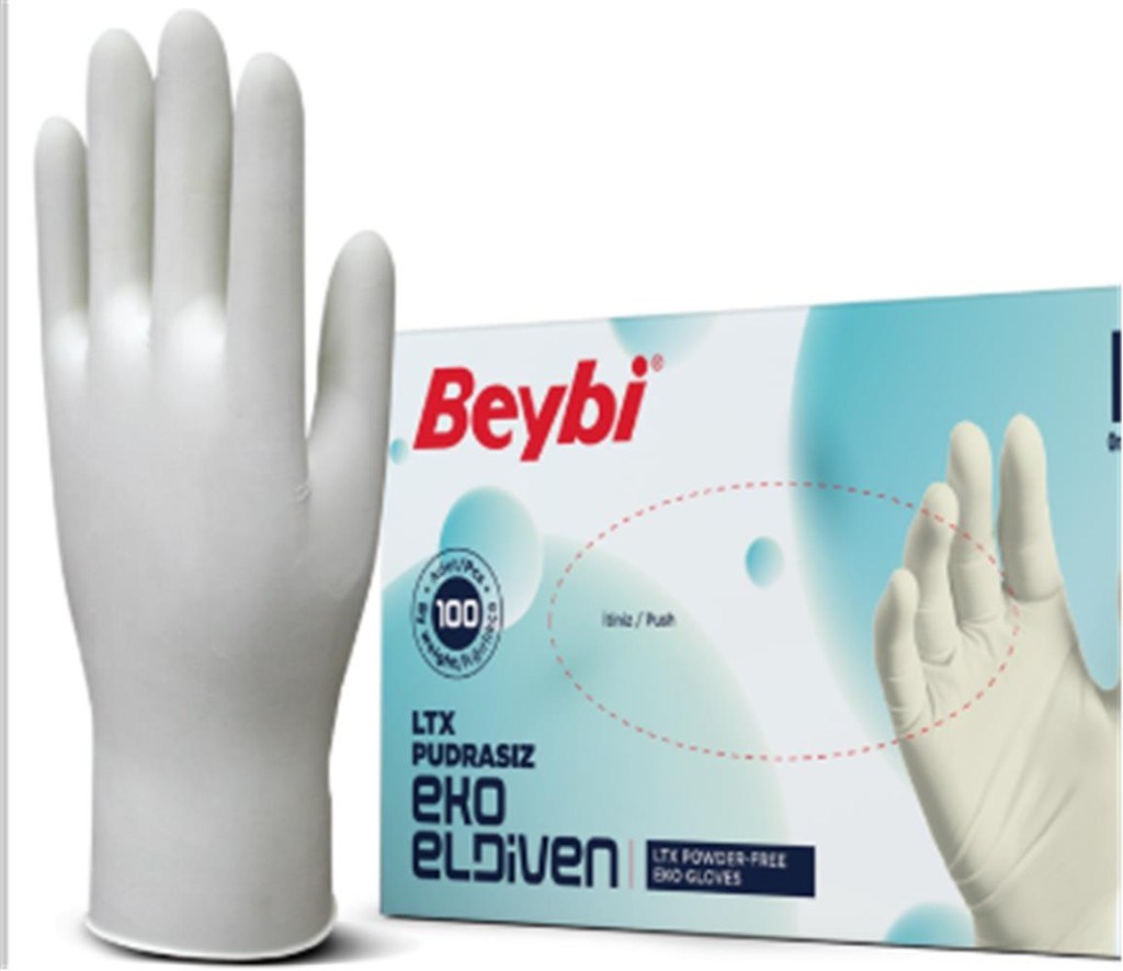 BEYBİBeybi Lateks Pudrasız Eko (L) Large Beden Muayene Eldiven 100lü Paket8681780111722