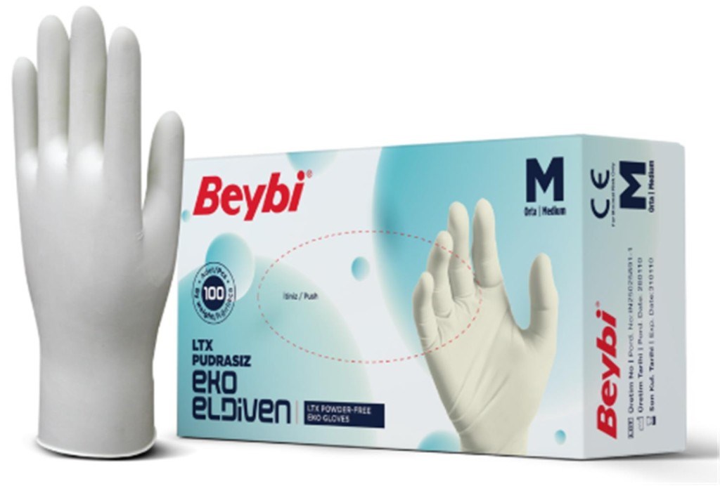BEYBİBeybi Lateks Pudrasız Eko (M) Medium Beden Muayene Eldiven 100lü Paket8681780111715