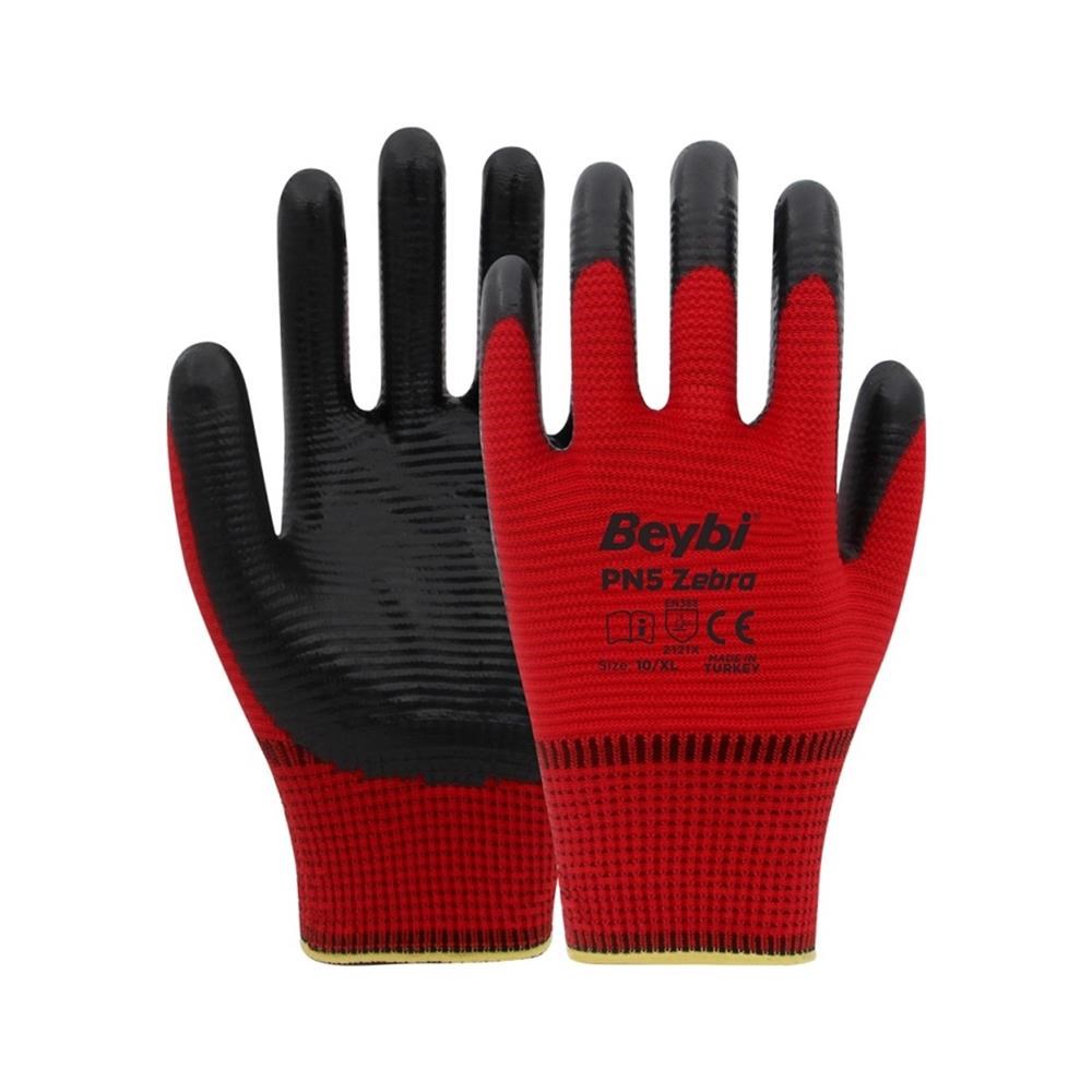 BEYBİBeybi Nitril PMK PN5 Zebra Kırmzı Siyah 10 Beden 12li Paket8681780021786