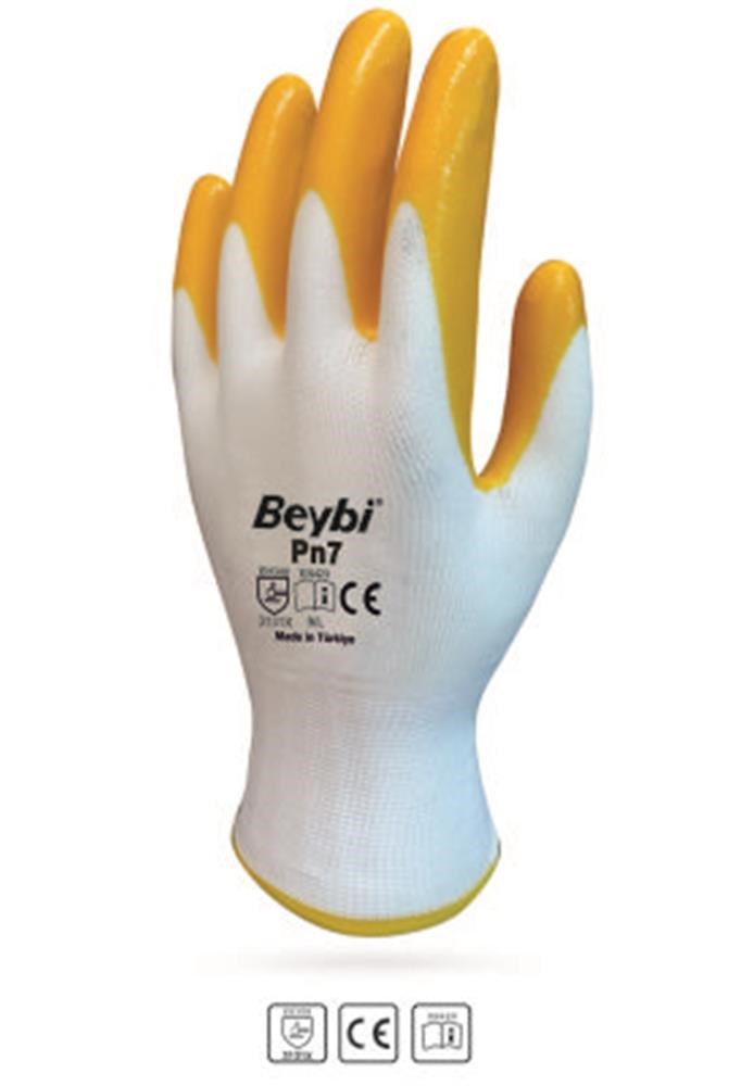 BEYBİBeybi Nitril Poly PN7 10 Beden Beyaz Sarı  Eldiven 12li Paket8681780020055