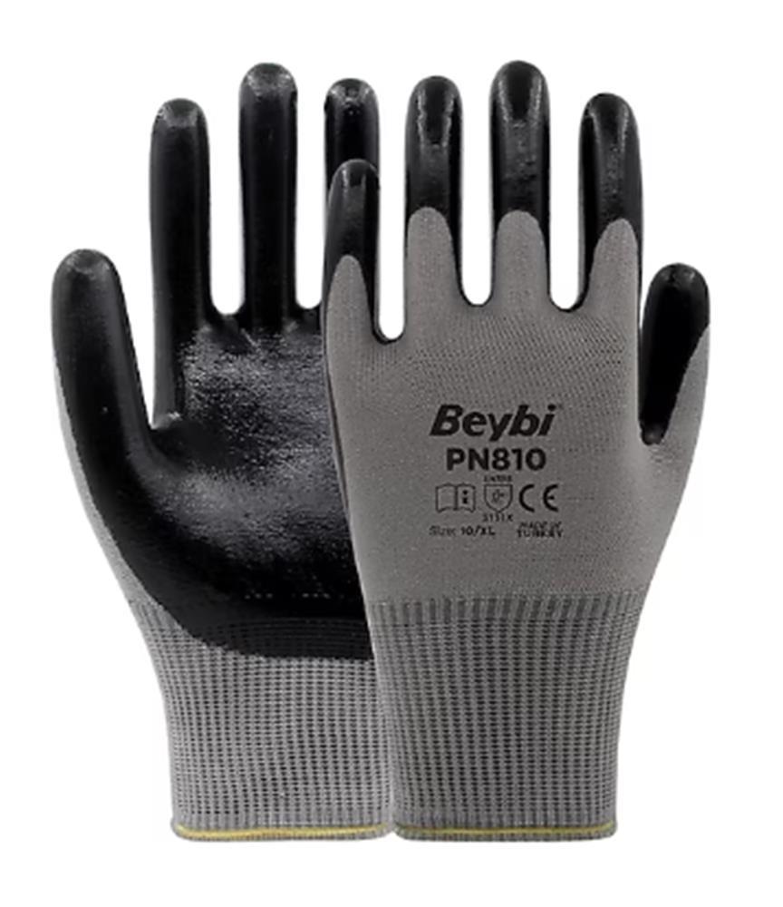 BEYBİBeybi Nitril Poly Pn810 10 Beden Gri-Siyah 12li Eldiven8681780020215