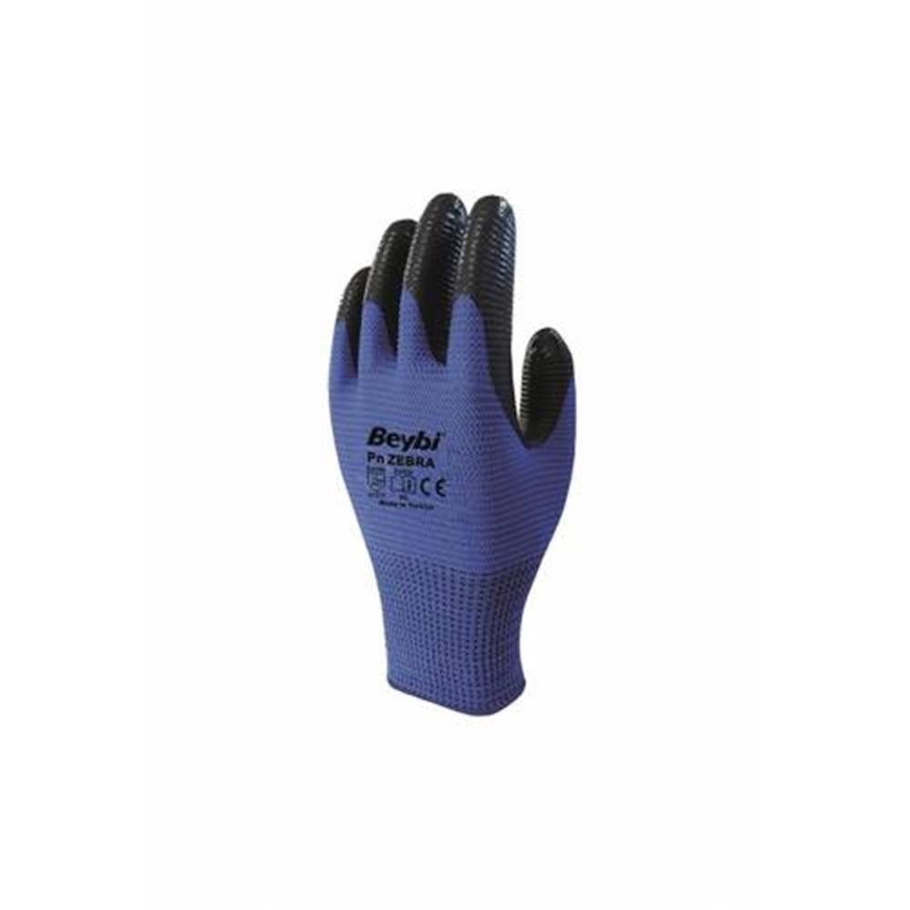 BEYBİBeybi Nitril Poly PNzebra 9 Beden Mavi Siyah  Eldiven 12li Paket EN388 (3131X)8681780040107