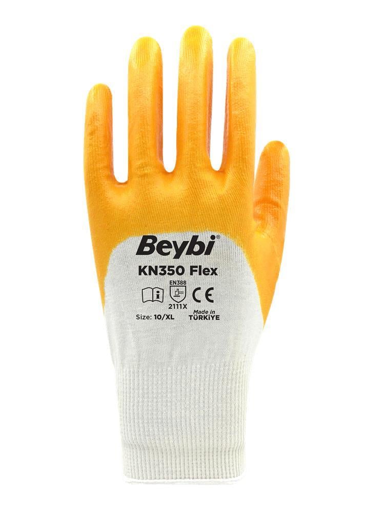 BEYBİBeybi Pamuk Nitril PMK KN350 Flex 10 Beden Eldiven 12li Paket Beyaz Sarı EN388 (2111X)8681780091109