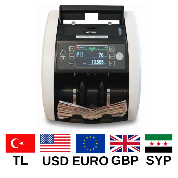 Bill CounterBill Counter AE-2001 5 Ülke Parası Karışık Para Sayma Makinesi  USD, EURO, TL, GBP, SYPAE2001