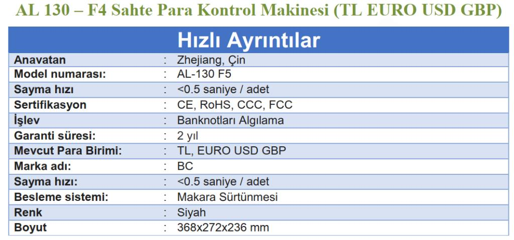 Bill CounterBill Counter AL-130 F4 SahtePara Kontrol Makinesi  TL, USD, EURO, GBPAL-130 F4
