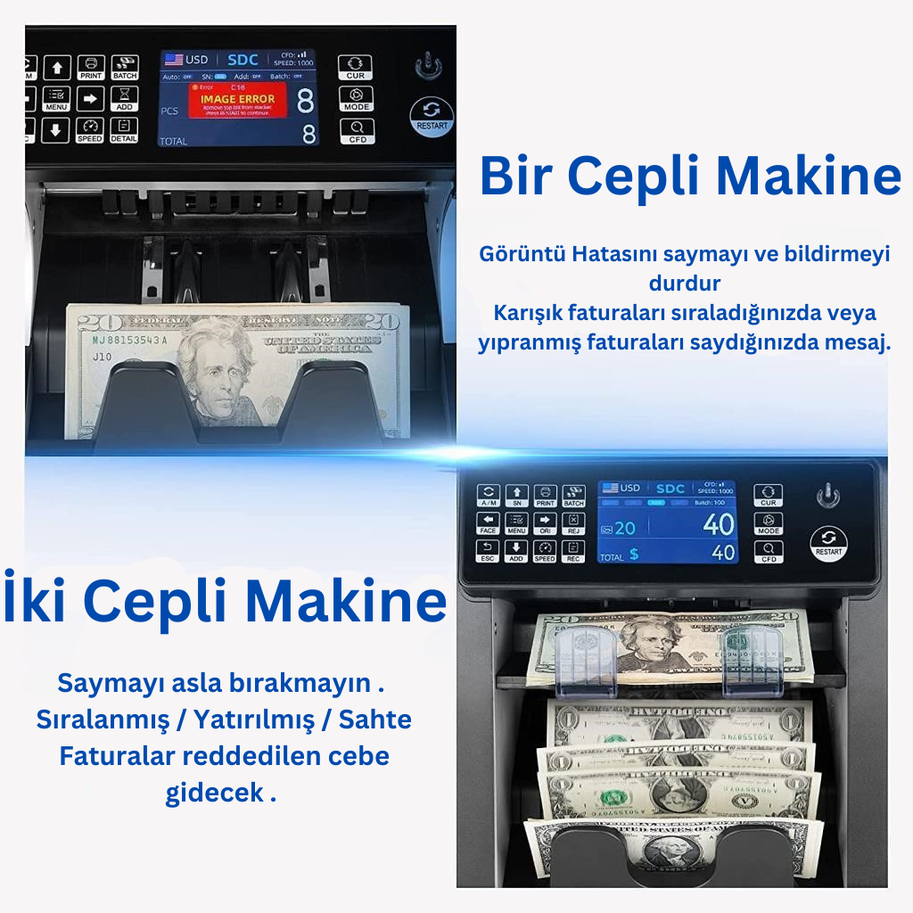 Bill CounterBill Counter AL-955A Çift Cıslı Karışık Para Sayma ve Tanıma Makinesi 25 Ülke Parası AL-955