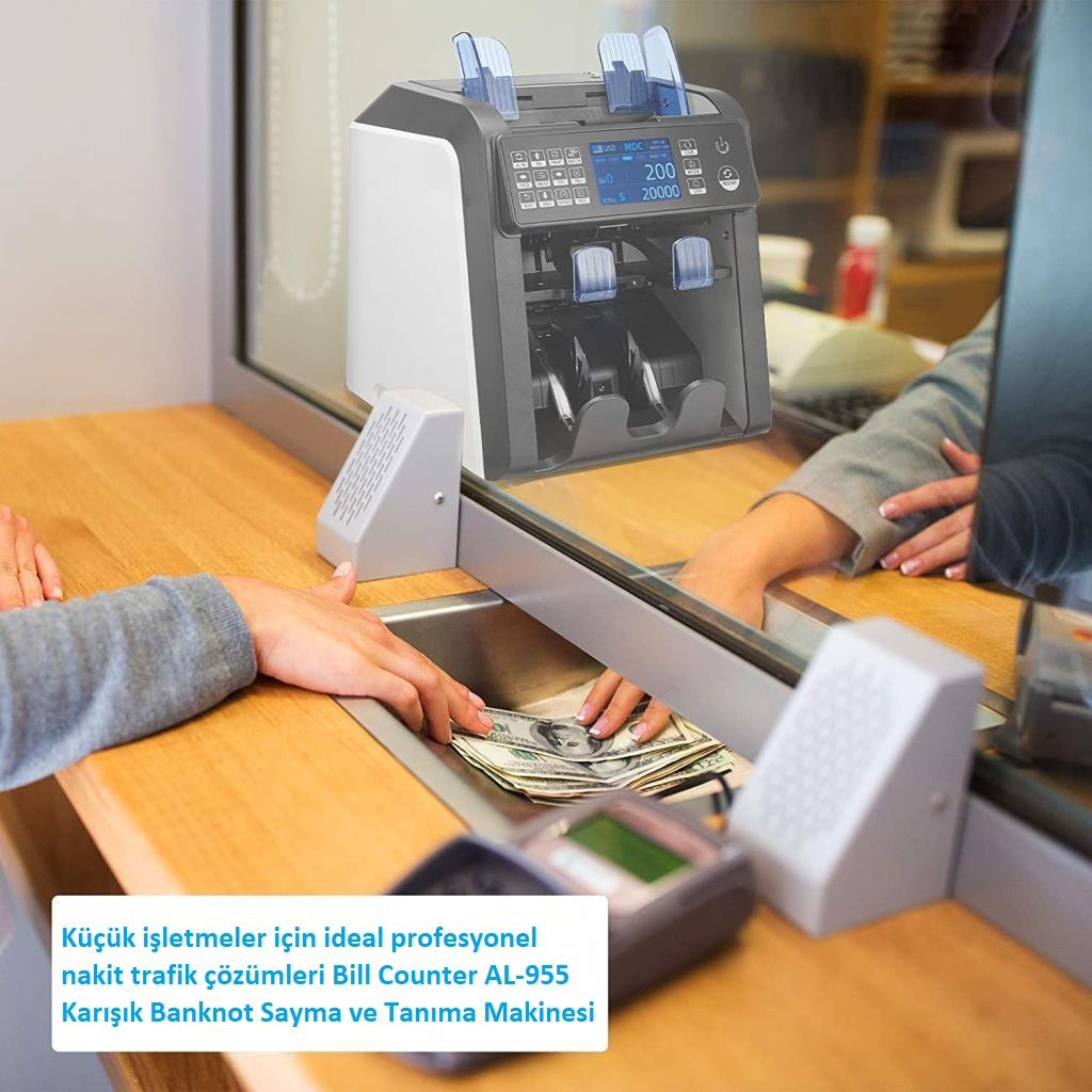 Bill CounterBill Counter AL-955A Çift Cıslı Karışık Para Sayma ve Tanıma Makinesi 25 Ülke Parası AL-955
