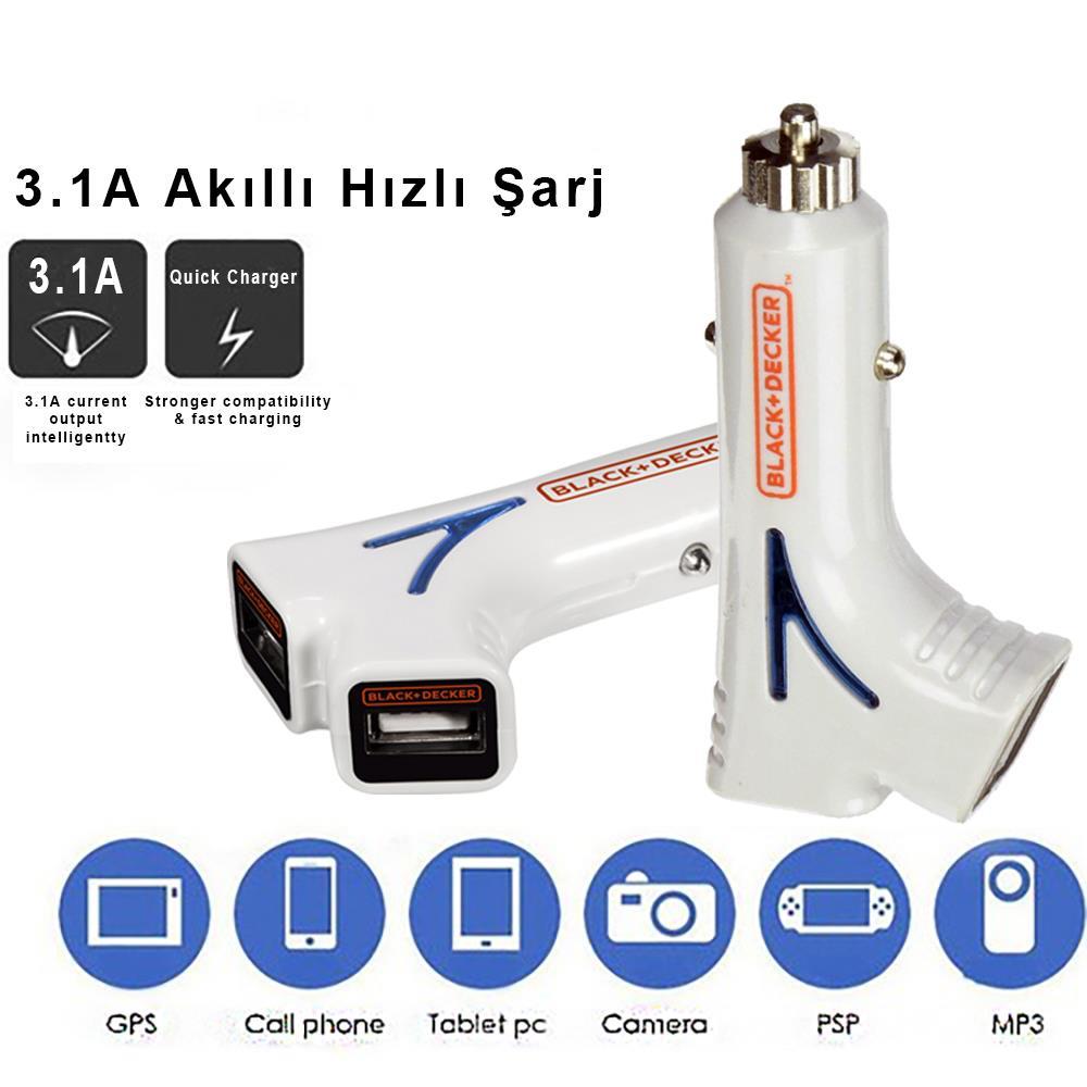 Black&DeckerBlack&Decker PIUSB2BE 3.1 Amper Çift Çıkışlı USB Araç Şarj CihazıPIUSB2BE