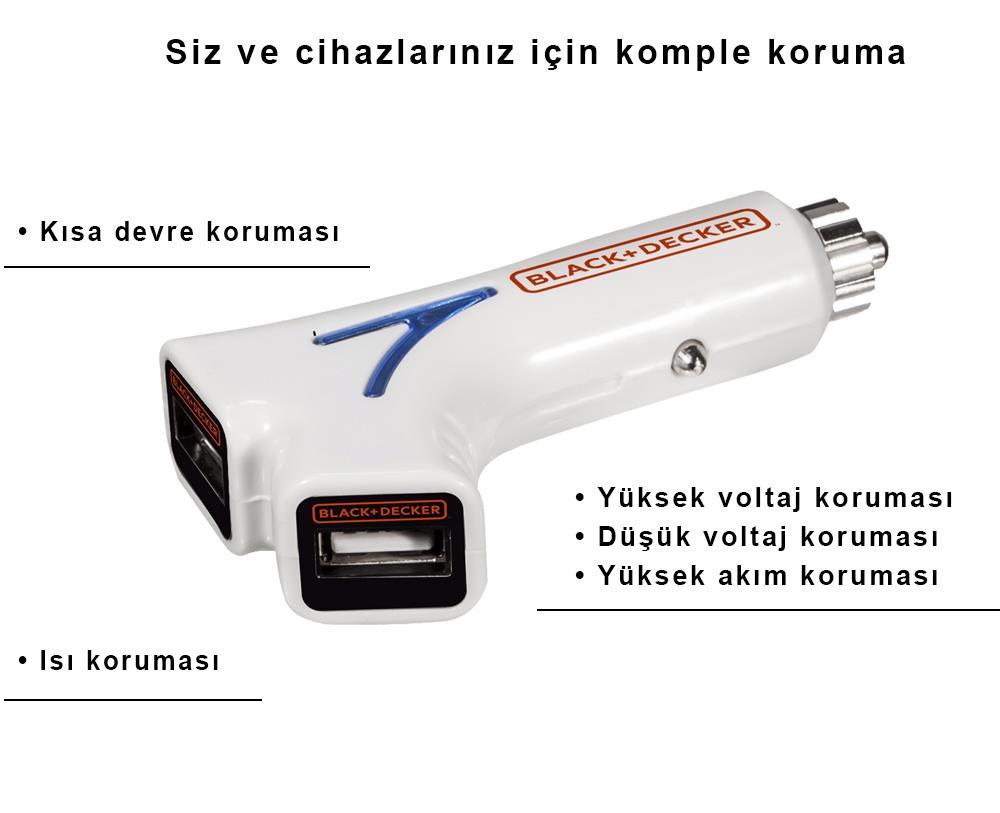Black&DeckerBlack&Decker PIUSB2BE 3.1 Amper Çift Çıkışlı USB Araç Şarj CihazıPIUSB2BE