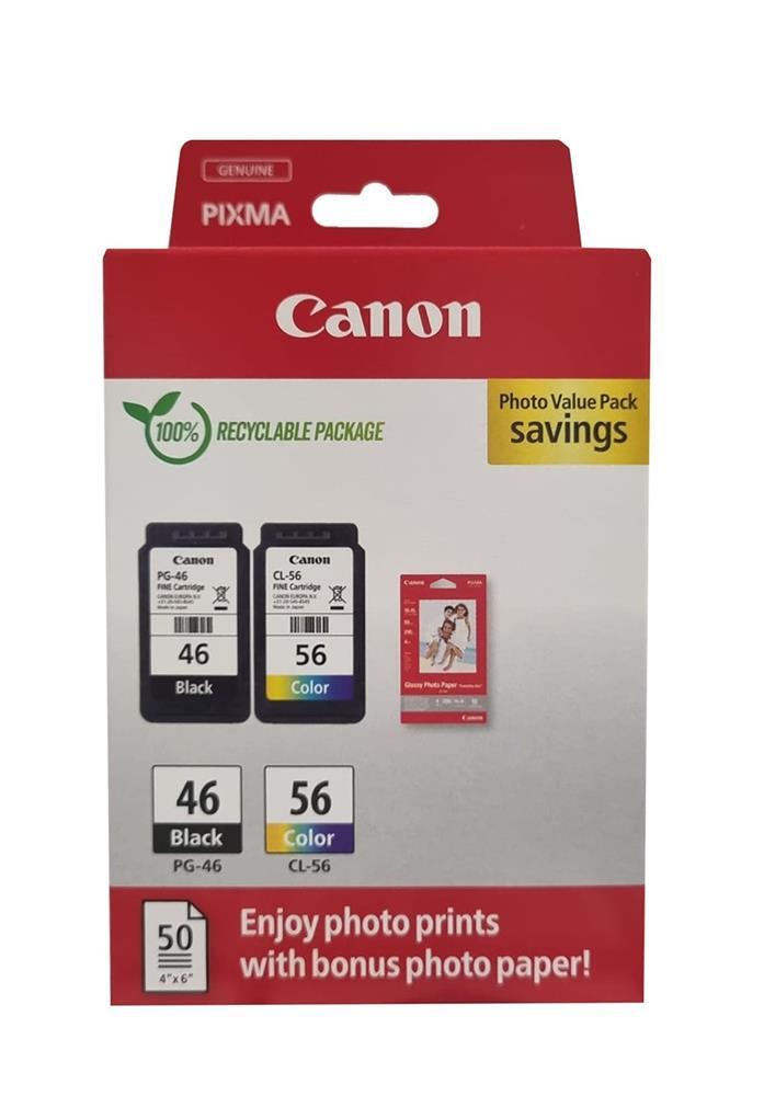 CANONCanon PG-46 CL-56 Multipack 2'li Mürekkep Kartuş 50 adet 10x15 Fotoğraf Kağıdı Hediyeli8714574630816