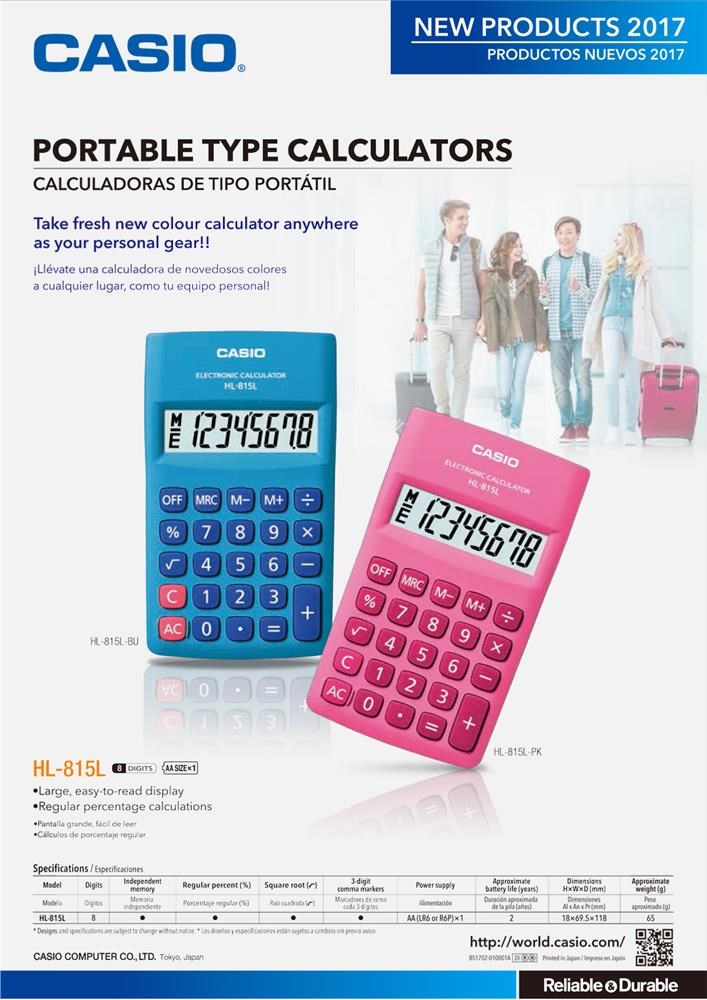 CasioCasio HL-815L-PK 8 Hane Pembe Cep Tipi Hesap Makinesi4549526602061