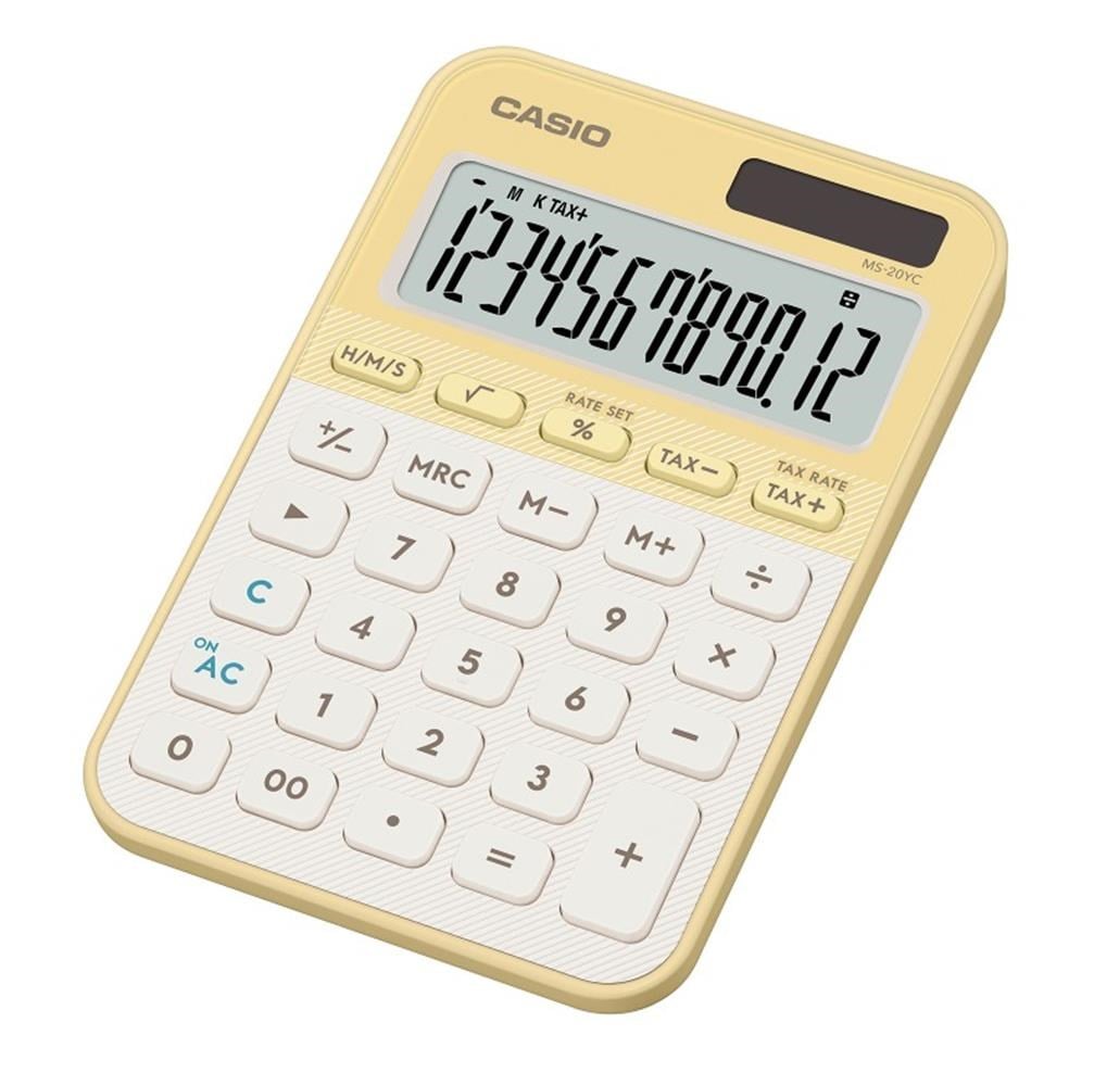 CasioCasio MS-20YC-LY 12 Hane Pastel  Sarı Krem Masa Üstü Hesap Makinesi4549526621222