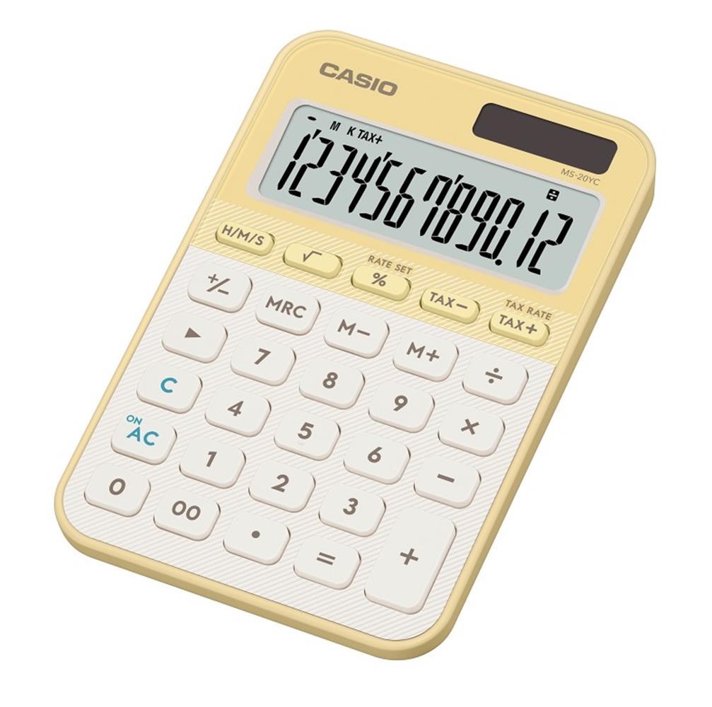 CasioCasio MS-20YC-LY 12 Hane Pastel  Sarı Krem Masa Üstü Hesap Makinesi4549526621222